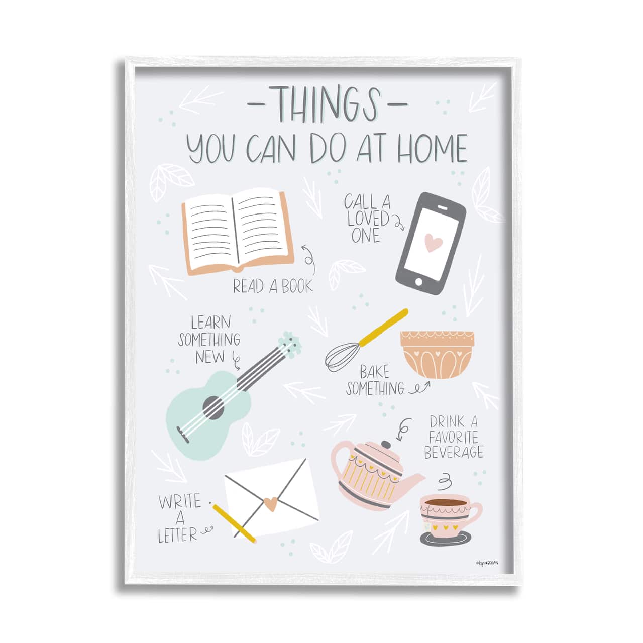 Stupell Industries Things To Do At Home Illustrated Self Care Guide in White Frame Wall Art